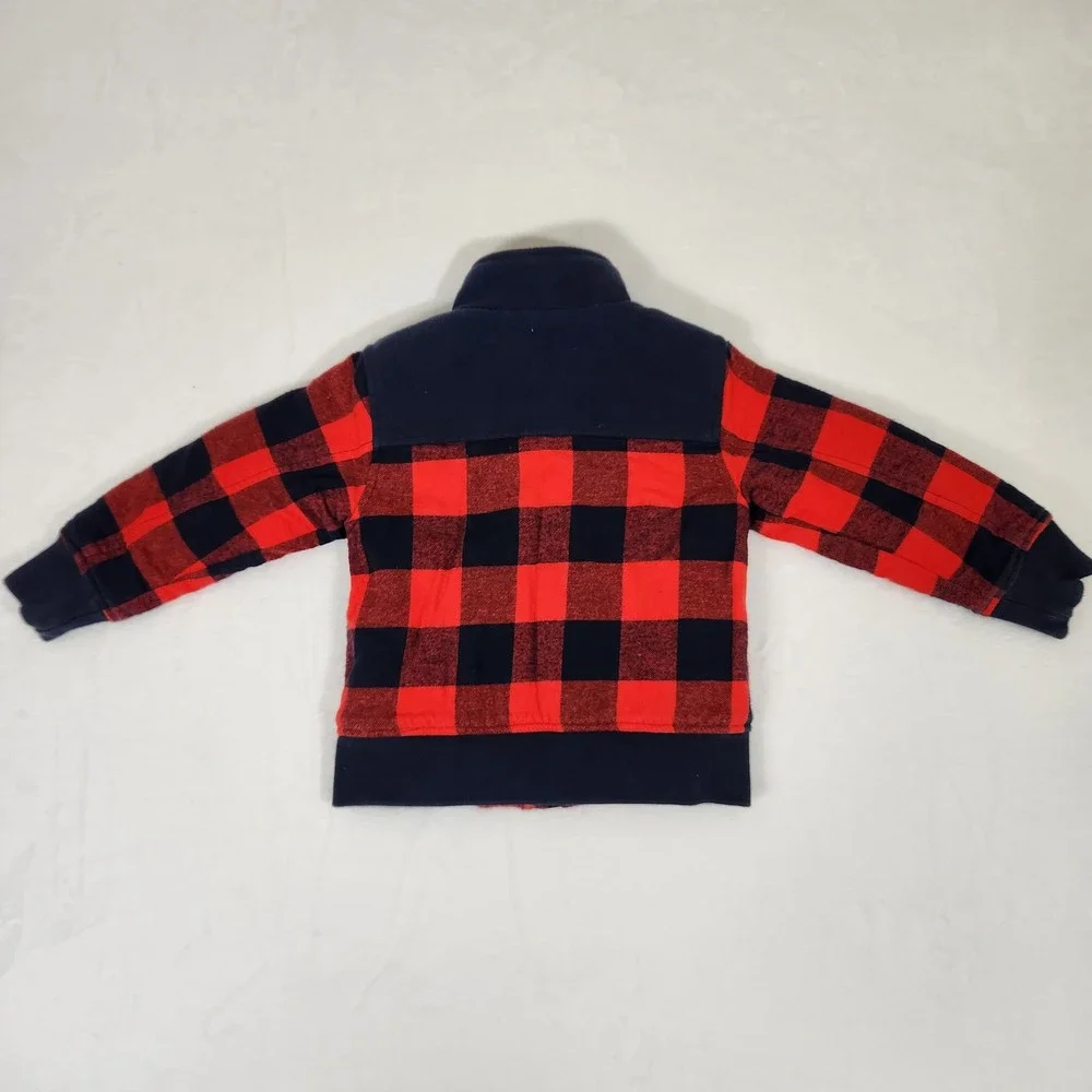 OshKosh B'gosh Kids 4T Buffalo Plaid Sherpa Collar Fleece Lined Jacket Red Navy